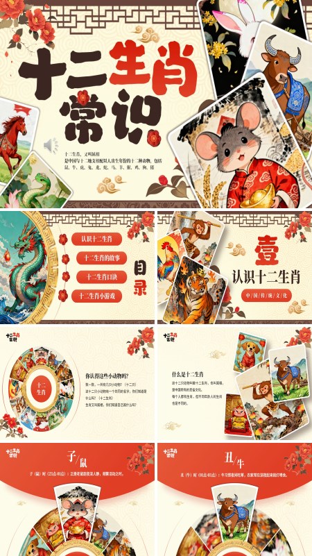 十二生肖介绍PPT课件模板含讲稿