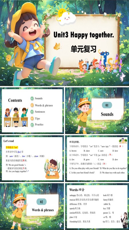 五年级英语上册（外研三起·新教材）Unit3 Happy together. （复习课件）ppt课件含知识清单