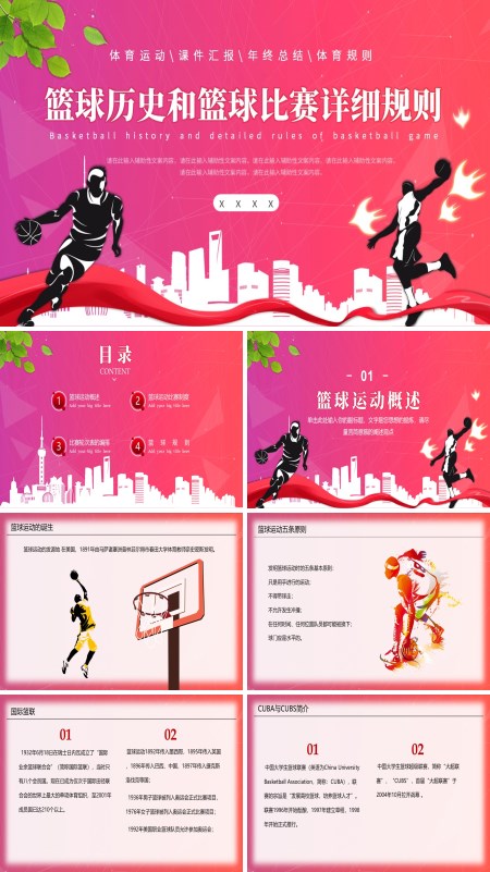篮球历史和篮球比赛详细规则PPT课件模板含讲稿