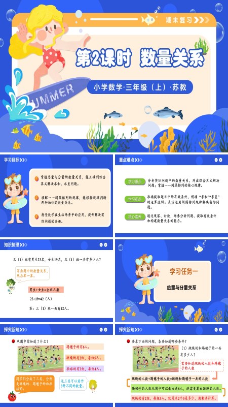 三年级数学上册苏教 新教材 期末复习  第2课时  数量关系（教学课件）ppt课件（教案+分层作业+学习任务单）