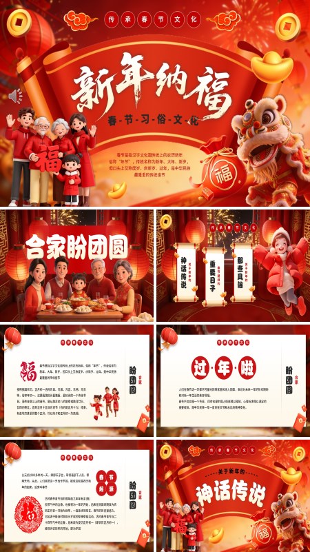 2026新年春节习俗文化介绍PPT模板含讲稿