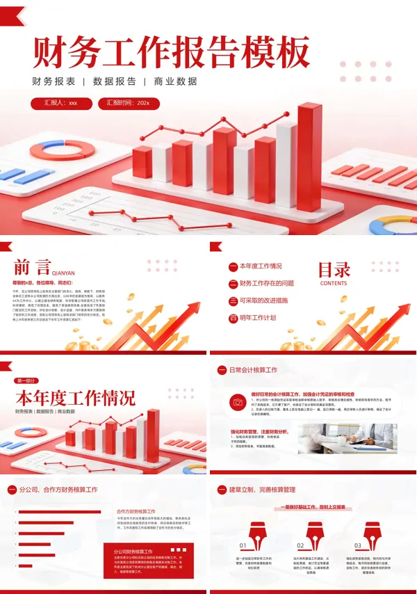 财务年终总结工作总结汇报PPT模板含讲稿