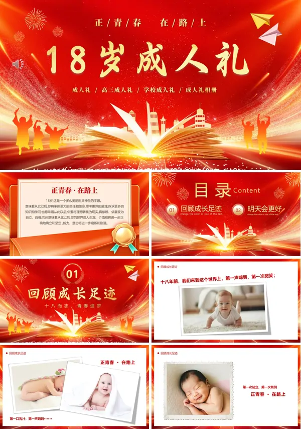 青春飞扬我们18岁啦成人礼PPT相册