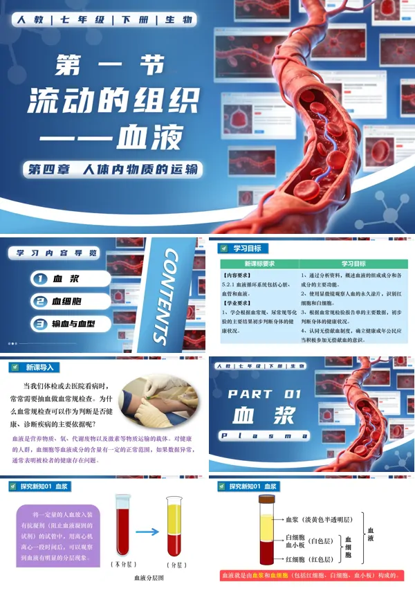 七年级生物下册第四单元4.4.1 流动的组织——血液PPT课件（教案+导学案+分层作业）