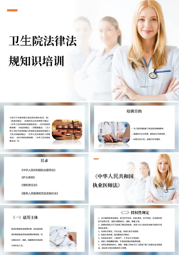 卫生院法律法规知识培训课件PPT模板