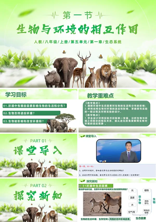 八年级生物上册人教5.1.1 生物与环境的相互作用（教学课件）ppt课件含教案