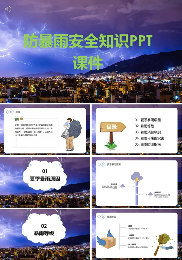 防暴雨安全知识教育PPT模板