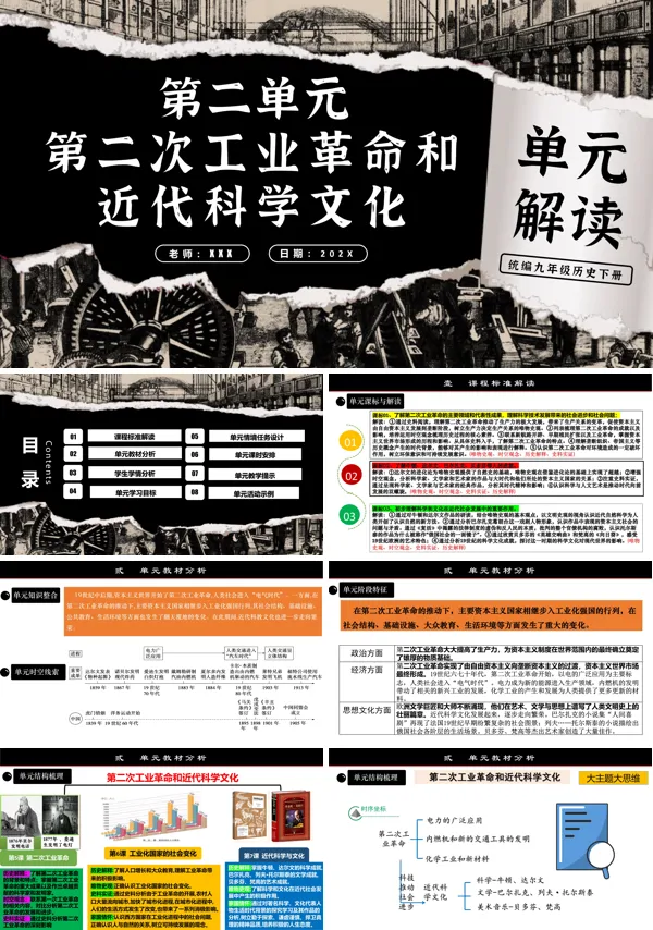 部编九年级历史下册第二单元第二次工业革命和近代科学文化单元解读PPT课件含教案