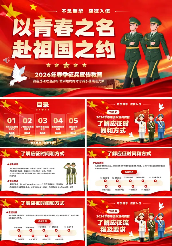 2026年春季征兵宣传教育PPT课件模板含讲稿