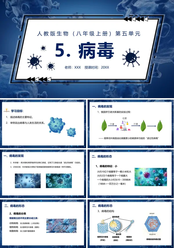 人教部编版八年级初二生物上册病毒 PPT课件