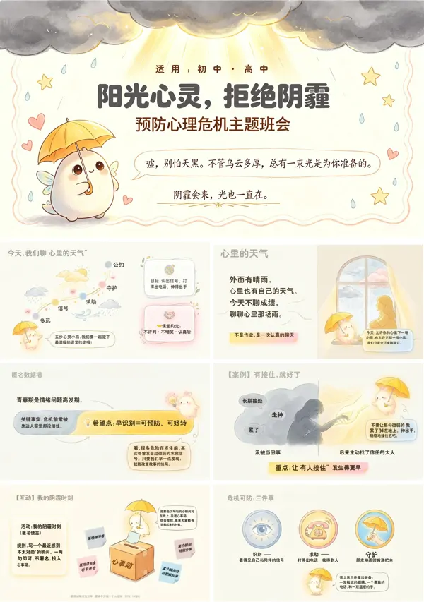 抵御心理阴霾照耀阳光心态主题班会PPT含讲稿
