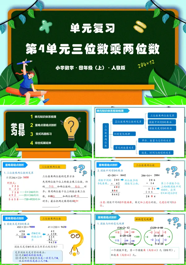 人教版四年级数学上册第四单元《三位数乘两位数》单元复习课件PPT课件含教案