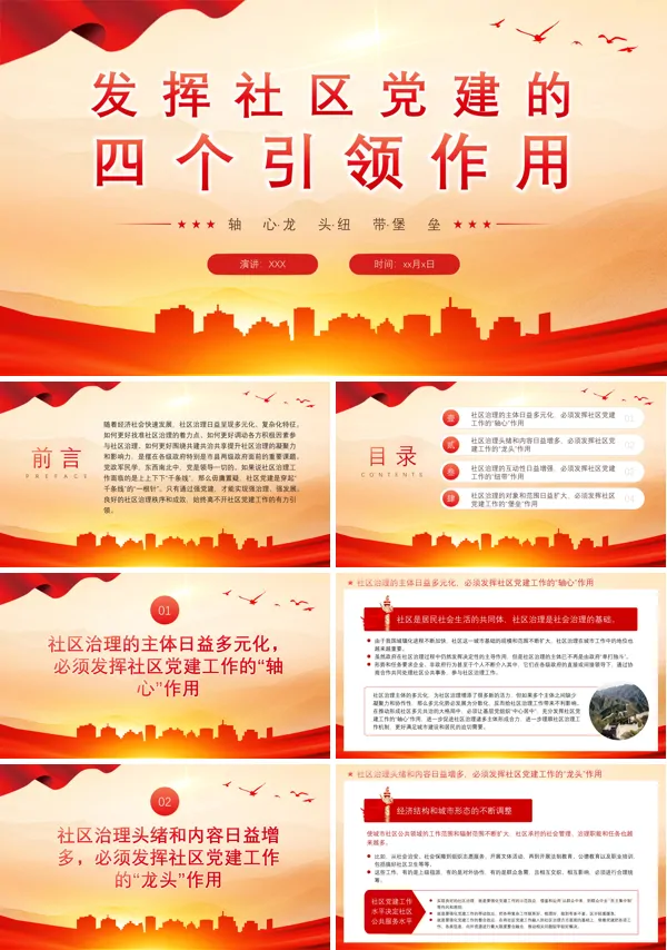 发挥社区党建的四个引领作用PPT专题党课