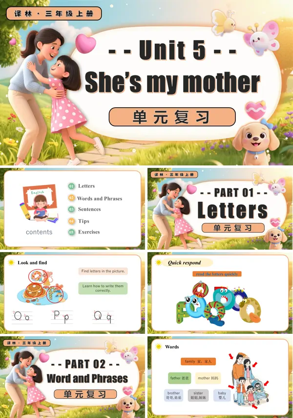三年级英语上册译林Unit5 She's my mother复习PPT课件含知识清单