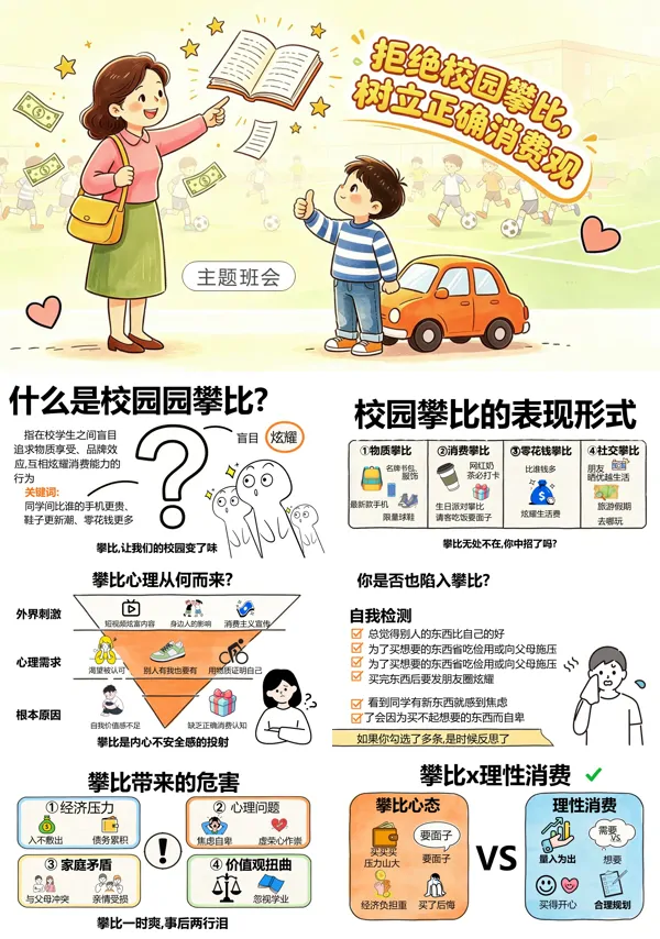 拒绝校园攀比，树立正确消费观主题班会PPT模板含讲稿