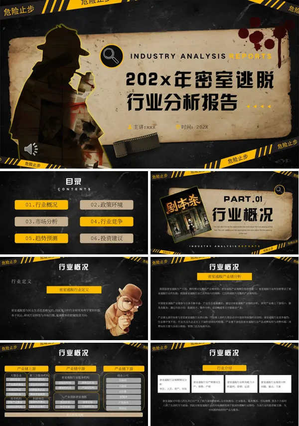 密室逃脱行业调研分析PPT模板含讲稿