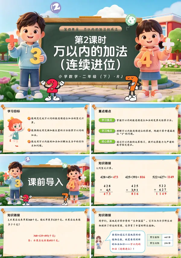 第四单元第2课时 《万以内的加法（连续进位）》二年级数学下册人教ppt课件（教案）