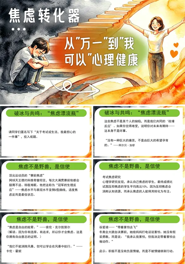 焦虑转化器——从‘万一’到‘我可以’心理健康主题班会PPT模板含讲稿