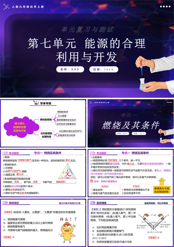 人教九年级化学上册第七单元能源的合理利用与开发单元复习PPT课件含教案