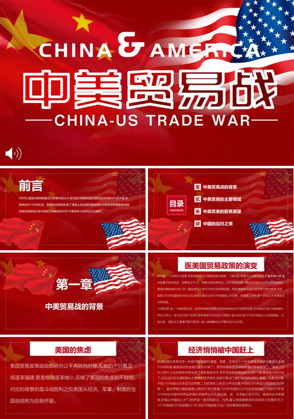 中美贸易战中国雄起PPT模板
