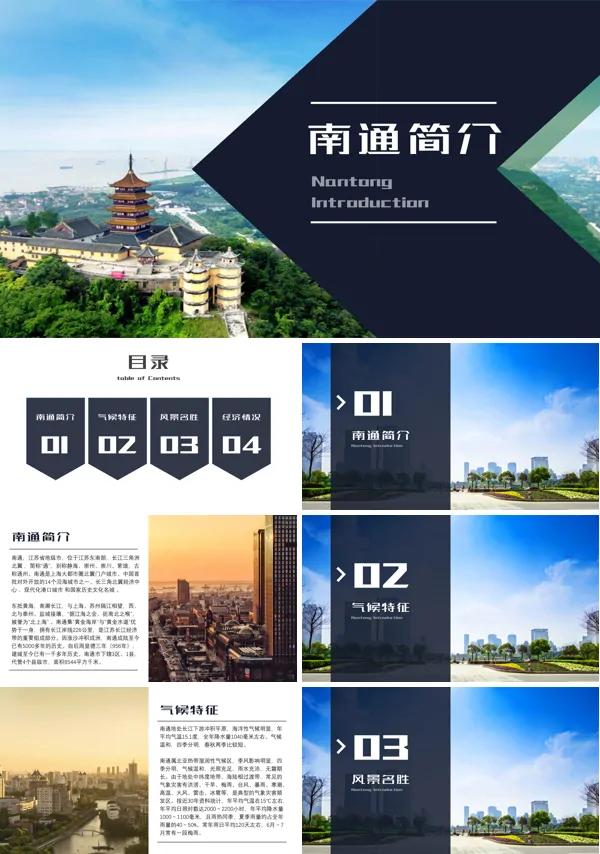 南通城市介绍旅游攻略PPT下载模板