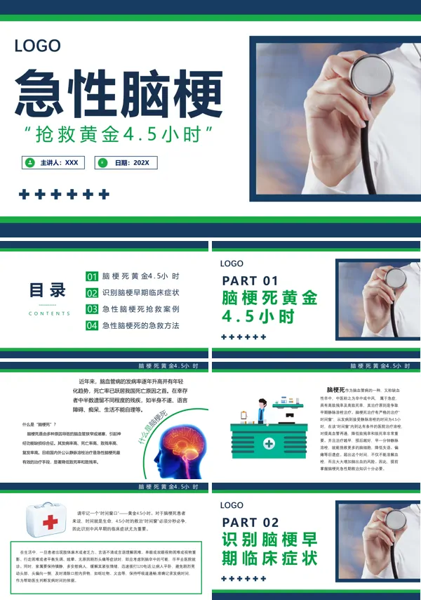 简约安全救护急性脑梗培训急救知识PPT