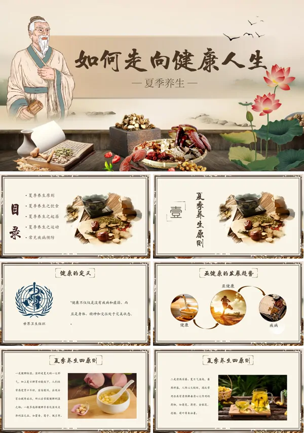 中医夏季养生之道PPT模板含讲稿