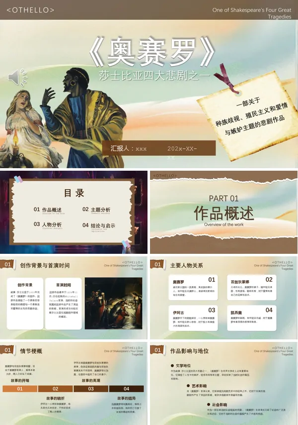 莎士比亚四大悲剧之奥赛罗课件PPT模板含讲稿