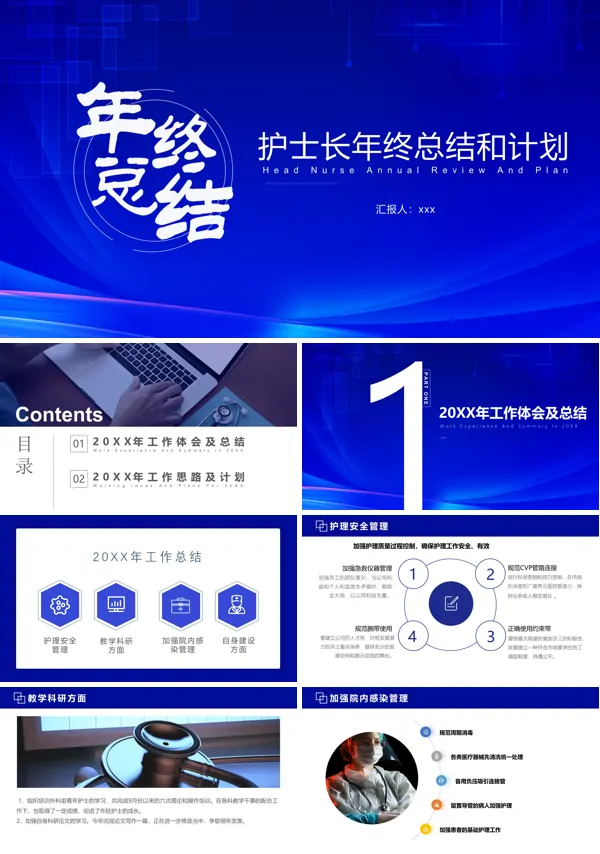 护士护理工作年终总结汇报述职报告PPT模板