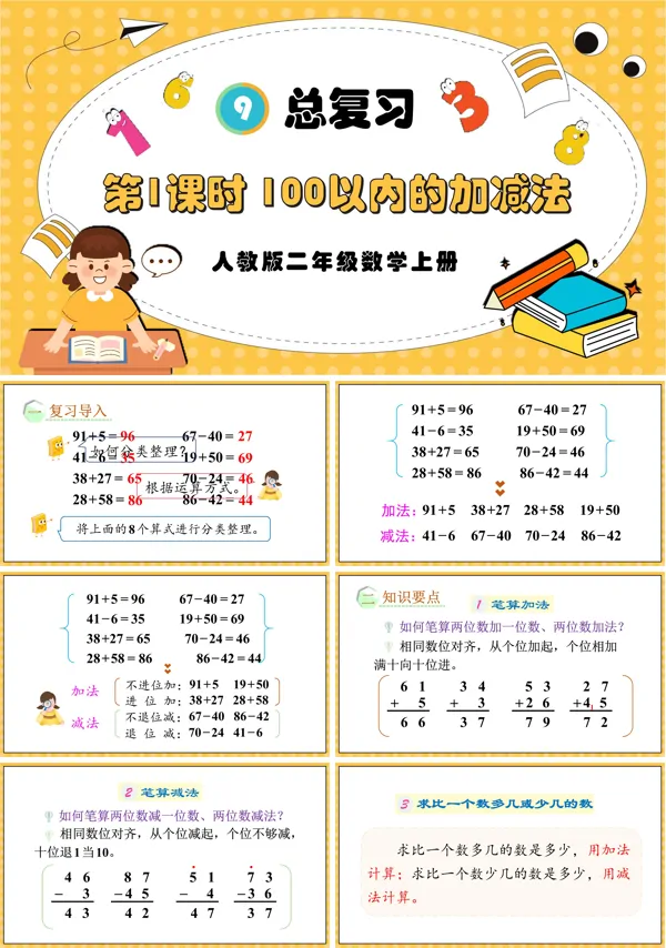 人教版二年级数学上册第1课时100以内的加法和减法PPT课件含教案