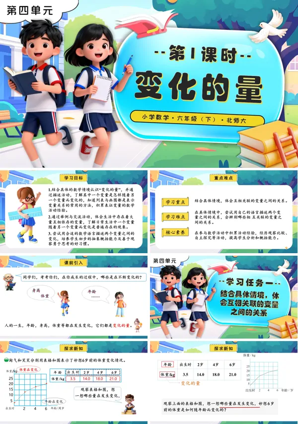 北师大小学数学六年级下册第四单元 第1课时变化的量PPT课件（含教案+分层作业+学习任务单）