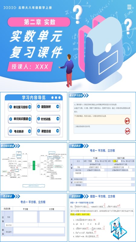 北师大八年级数学上册第二章 实数单元复习课件PPT课件（含复习讲义+知识清单）