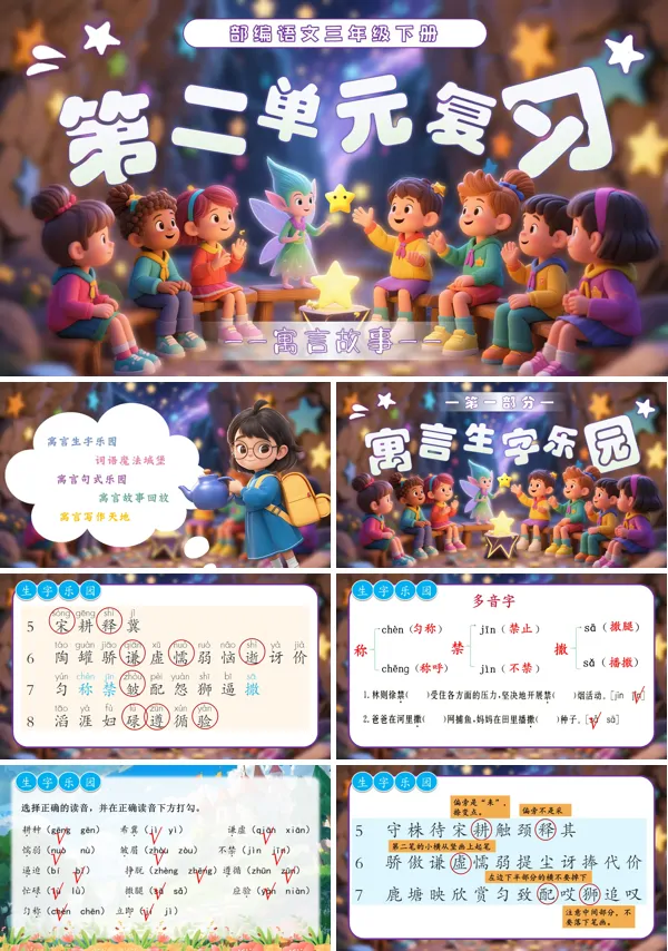 第二单元复习部编语文三年级下册课件PPT模板含教案