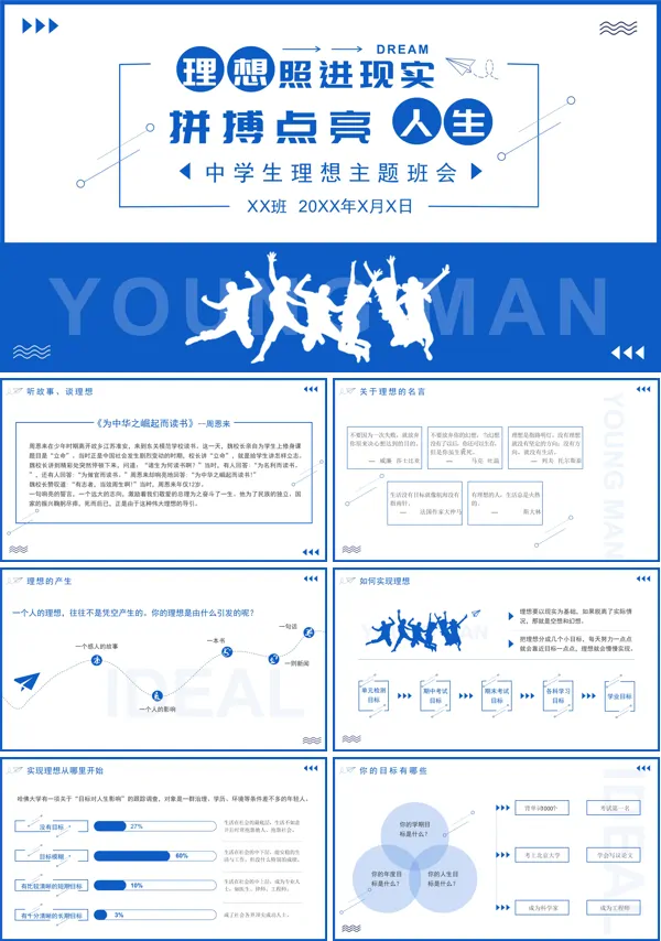 中学生理想教育主题班会教案PPT模板