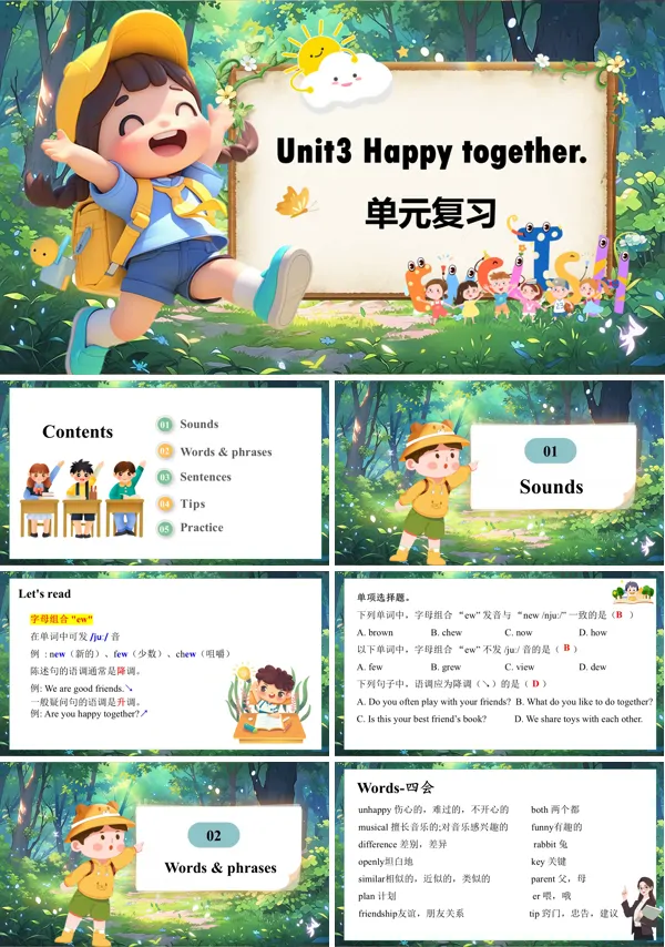 五年级英语上册（外研三起·新教材）Unit3 Happy together. （复习课件）ppt课件含知识清单