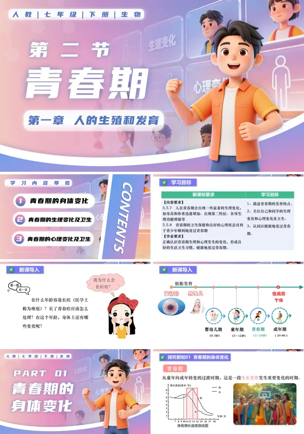 七年级生物下册第四单元4.1.2 青春期PPT课件（教案+导学案+分层作业）
