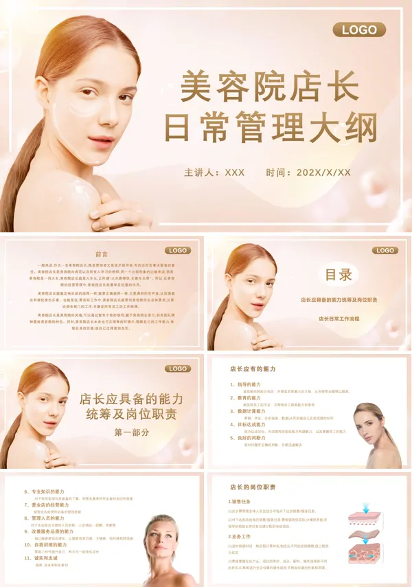 简约商务美容院店长日常管理大纲培训PPT