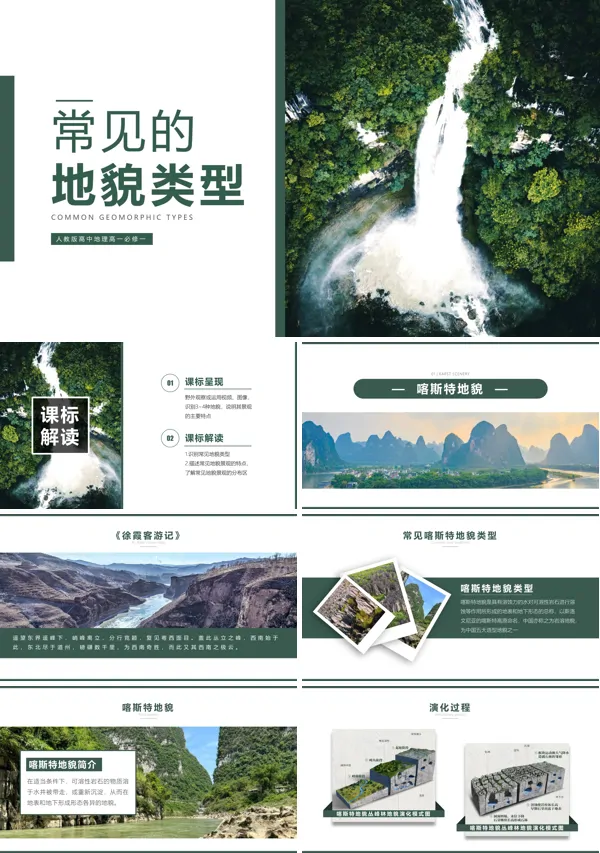 人教版高一必修一《常见地貌类型》教学课件PPT模版