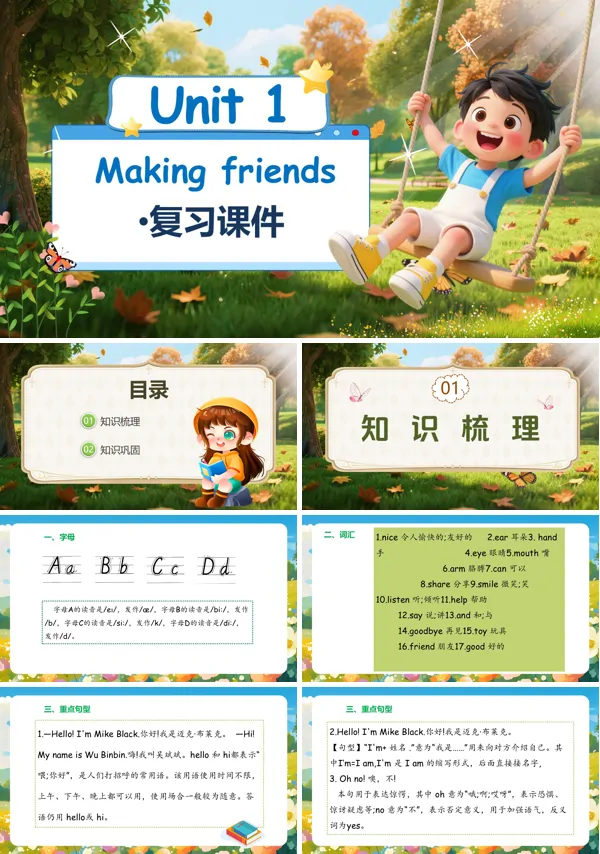 人教三年级英语上册Unit1Making friendsPPT课件含教案
