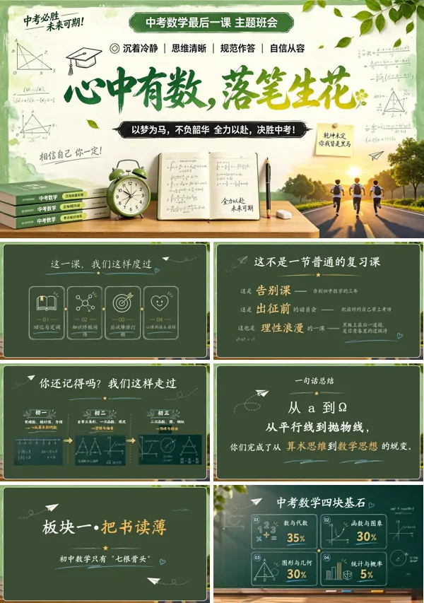 初三下数学九年级中考考前冲刺主题班会心中有数落笔生花PPT课件含讲稿