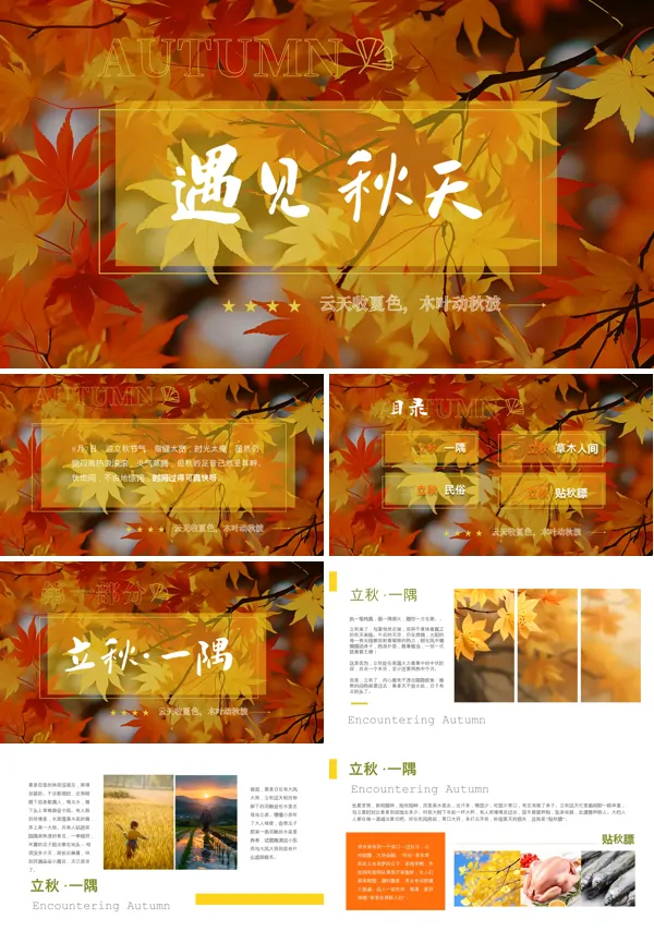 遇见秋天你好秋天PPT课件模板含讲稿