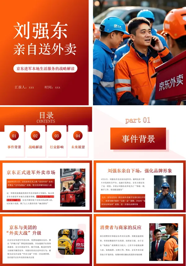 刘强东亲自送外卖PPT模板含讲稿