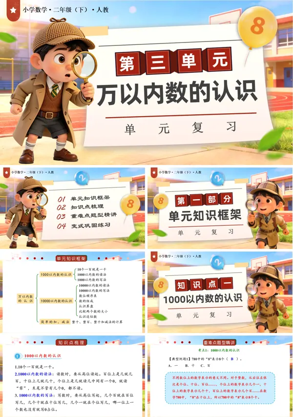 第三单元：万以内数的认识（单元复习）二年级数学下册人教ppt课件（知识清单）