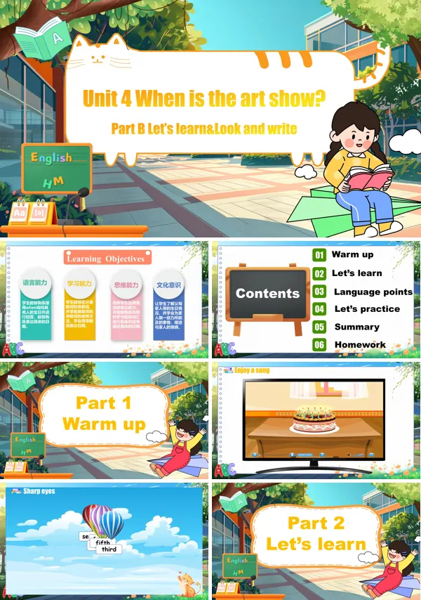 人教五年级英语下册Part B Let's learn&Look and write Unit4第5课时PPT课件含教案