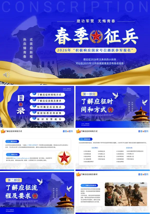 2026年春季征兵信息介绍动态PPT模板含讲稿
