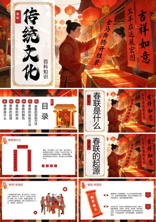 春节对联习俗文化传统文化PPT课件模板含讲稿