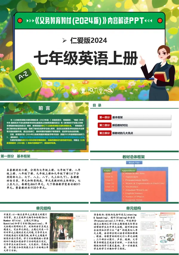七年级英语上册（仁爱科普版2024）-【新教材解读】义务教育教材内容解读课件PPYT模板含讲稿