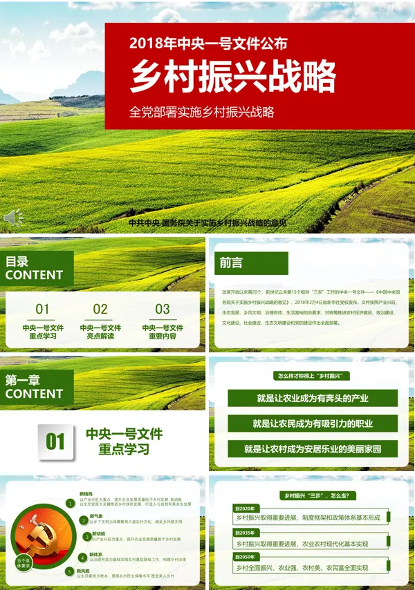 全党部署实施乡村振兴战略PPT模板