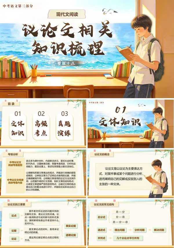 中考语文第三部分《现代文阅读《专题十八：议论文相关知识梳理》》PPT课件（含教案+逐字稿+教学反思）