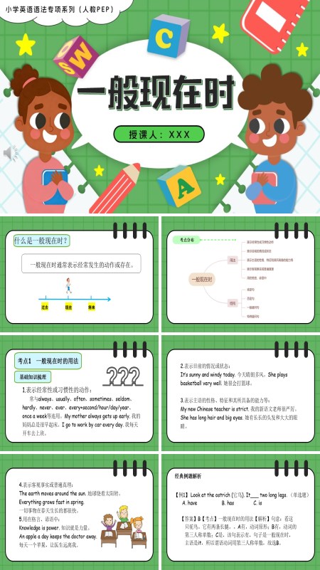 人教PEP小学英语语法专项系列 10.一般现在时PPT课件（含知识清单+专项训练）
